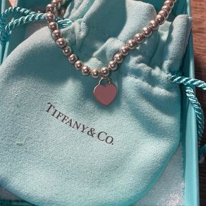 Return to Tiffany - Pink Heart Tag Bead Bracelet